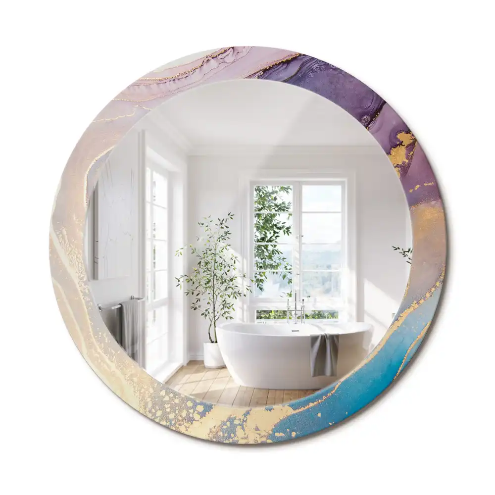Miroir rond cadre imprimé pierre de marbre