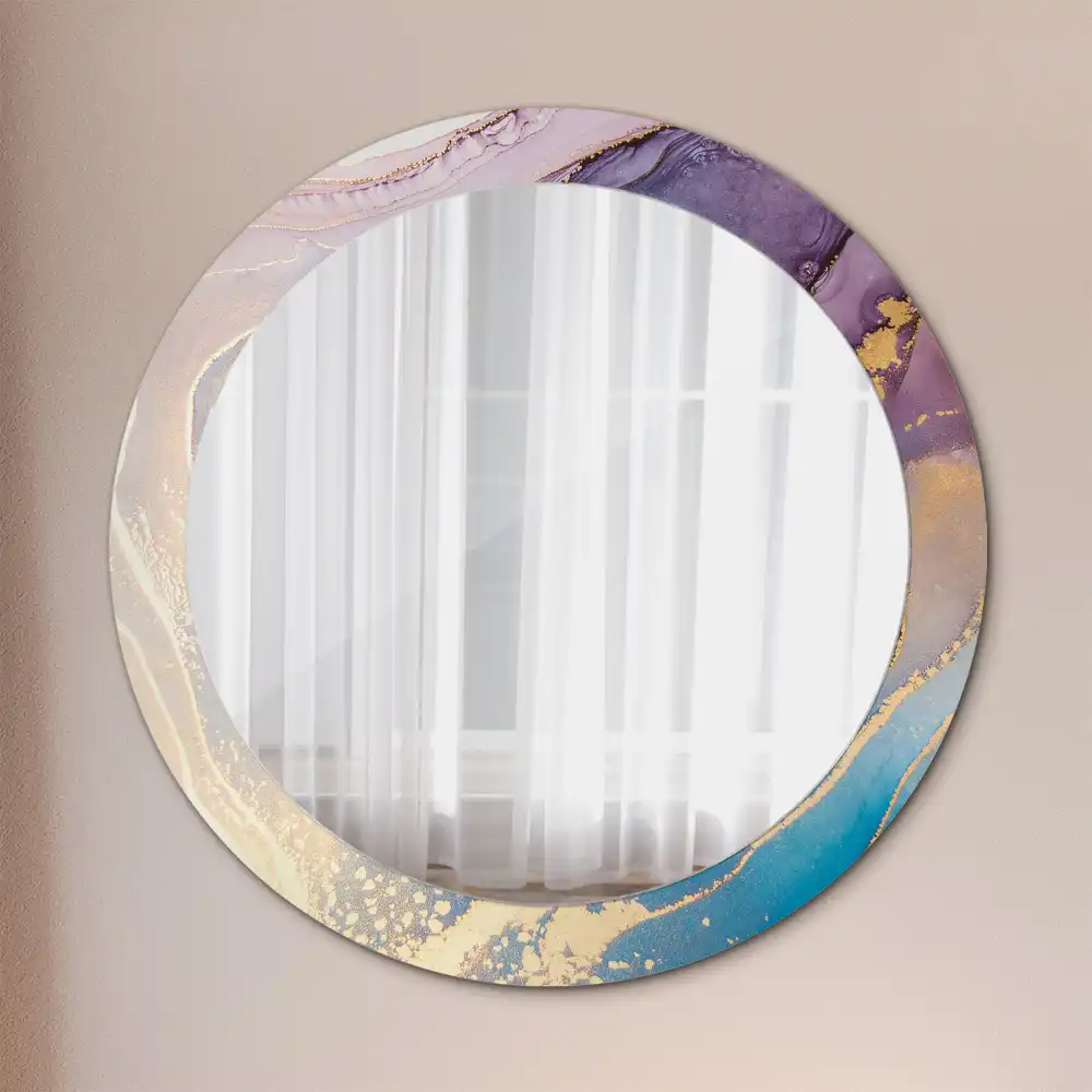 Miroir rond cadre imprimé pierre de marbre