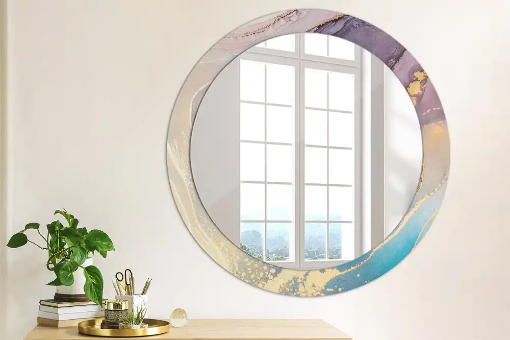 Miroir rond cadre imprimé pierre de marbre