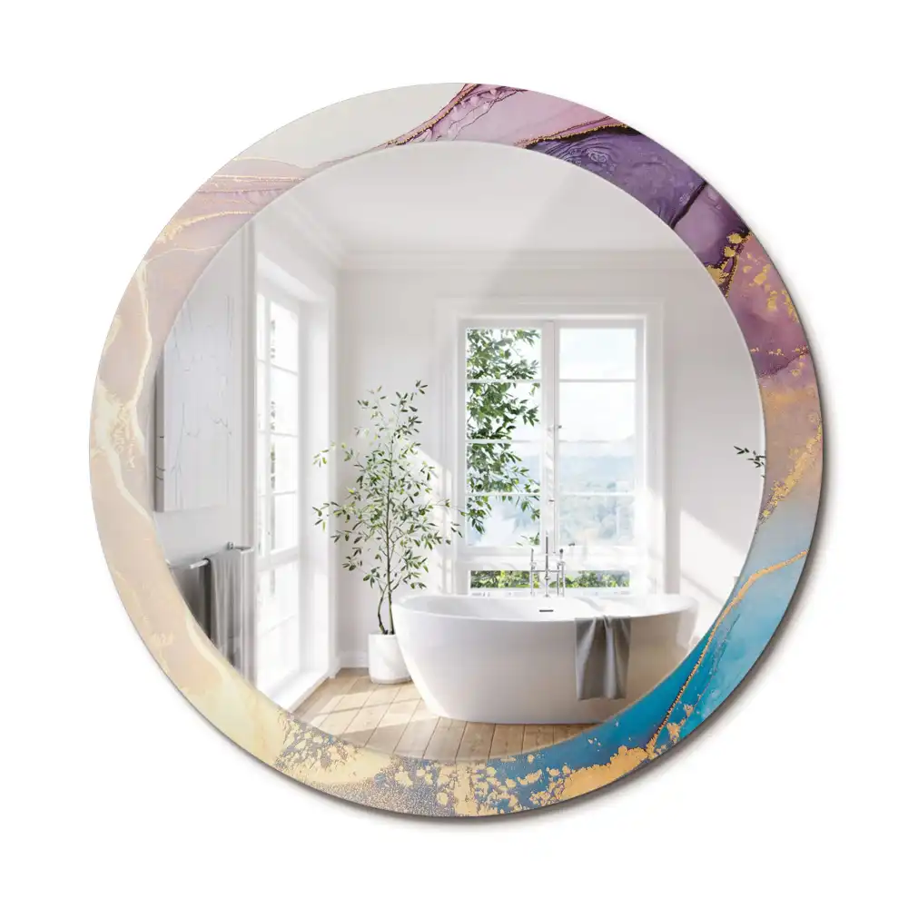 Miroir rond cadre imprimé pierre de marbre