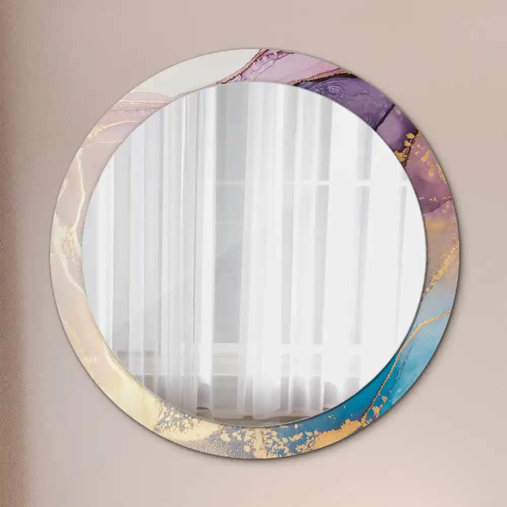 Miroir rond cadre imprimé pierre de marbre