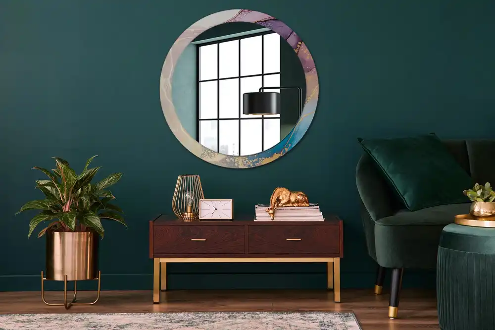 Miroir rond cadre imprimé pierre de marbre