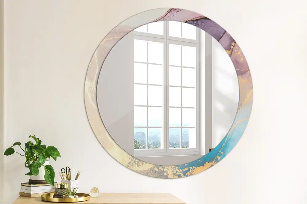 Miroir rond cadre imprimé pierre de marbre