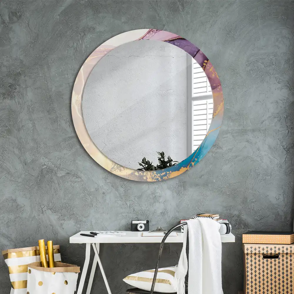 Miroir rond cadre imprimé pierre de marbre