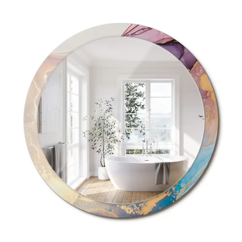 Miroir rond cadre imprimé pierre de marbre