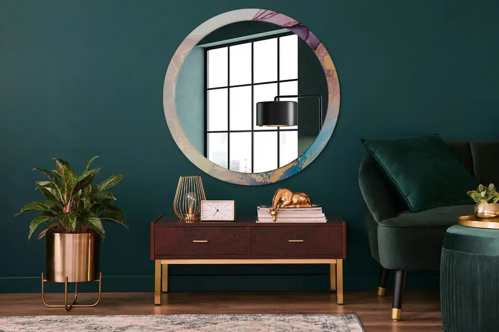 Miroir rond cadre imprimé pierre de marbre