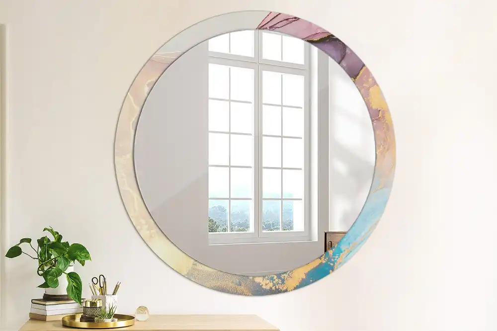 Miroir rond cadre imprimé pierre de marbre