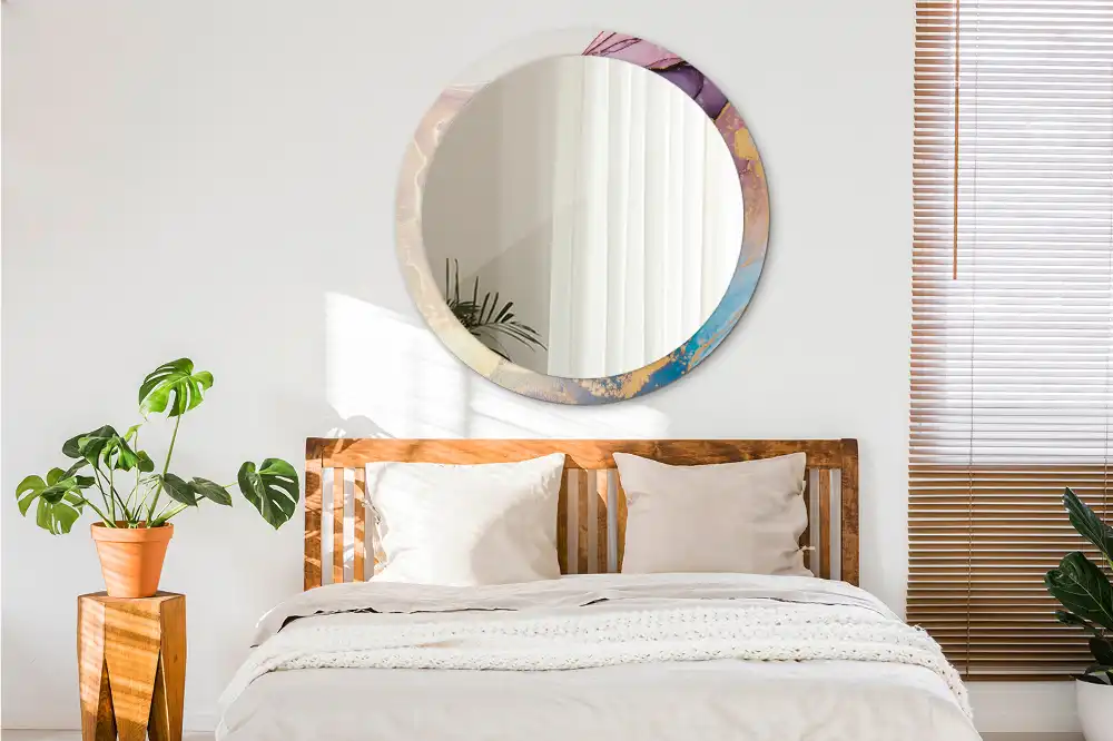 Miroir rond cadre imprimé pierre de marbre