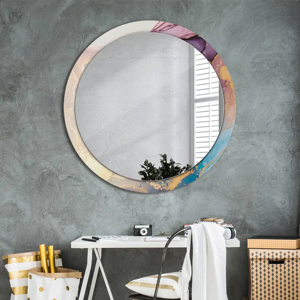 Miroir rond cadre imprimé pierre de marbre