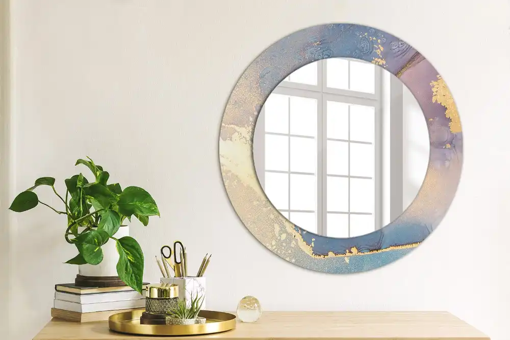 Miroir rond cadre imprimé pierre de marbre
