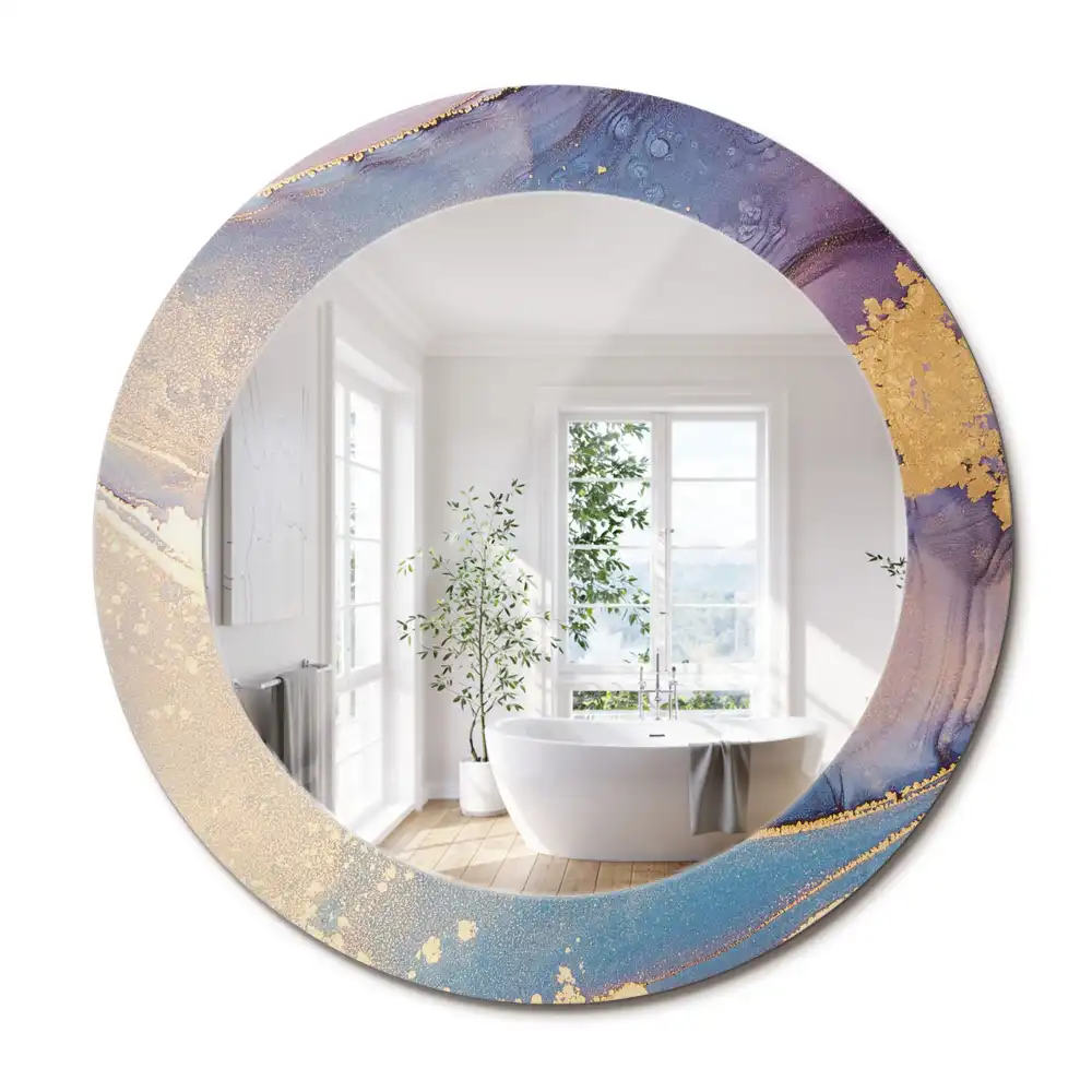Miroir rond cadre imprimé pierre de marbre