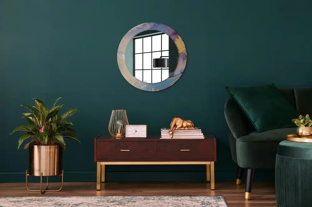 Miroir rond cadre imprimé pierre de marbre
