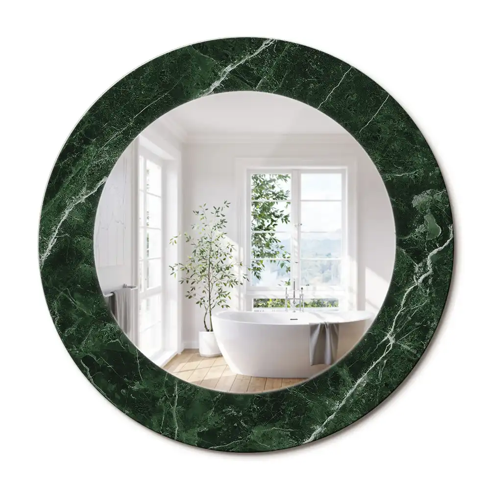 Miroir rond cadre avec impression marbre vert