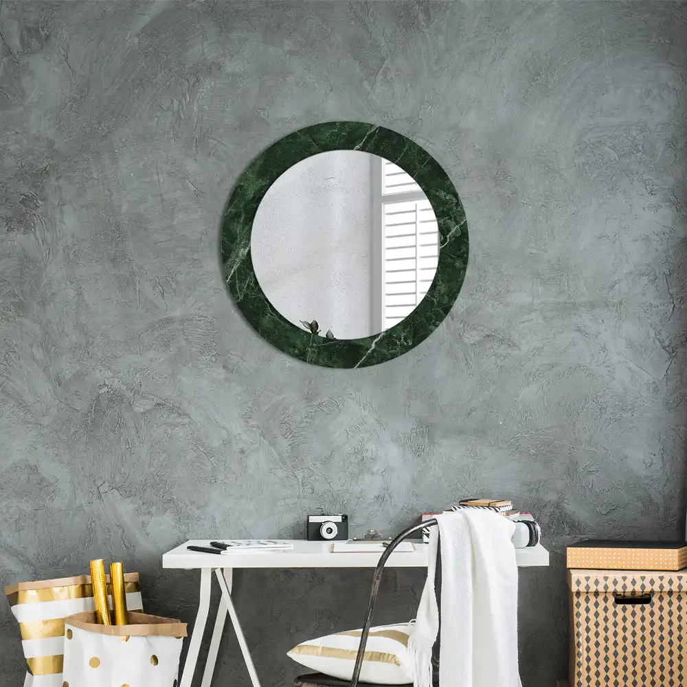 Miroir rond cadre avec impression marbre vert
