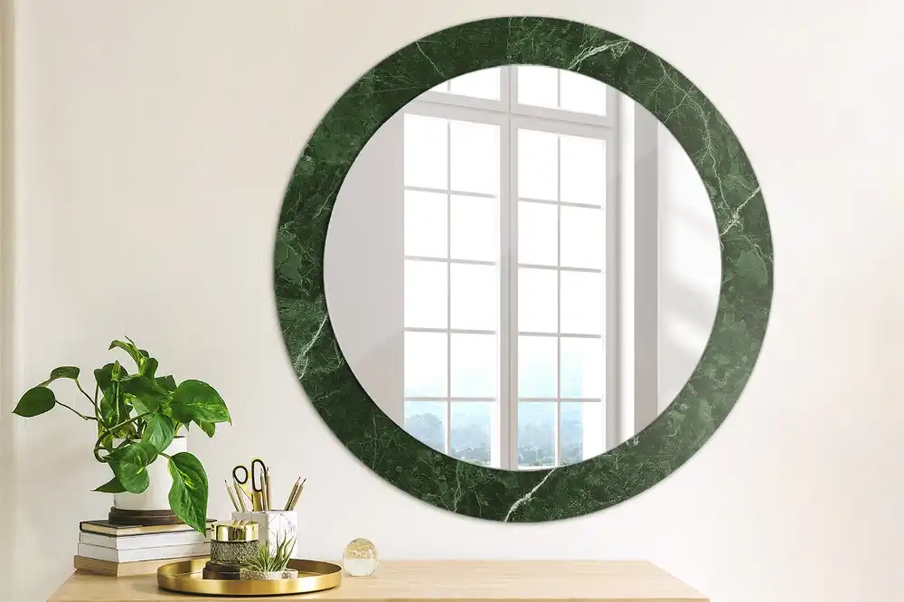 Miroir rond cadre avec impression marbre vert