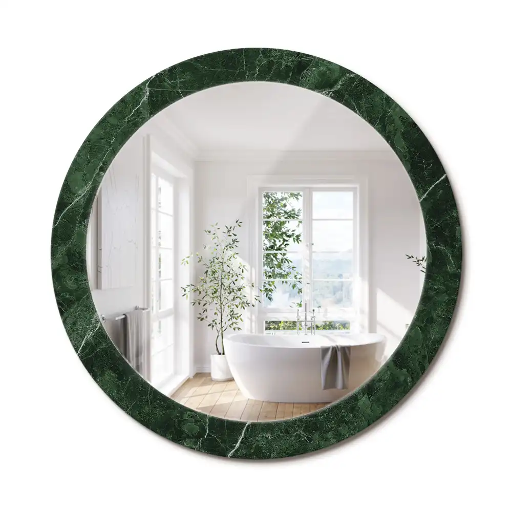 Miroir rond cadre avec impression marbre vert