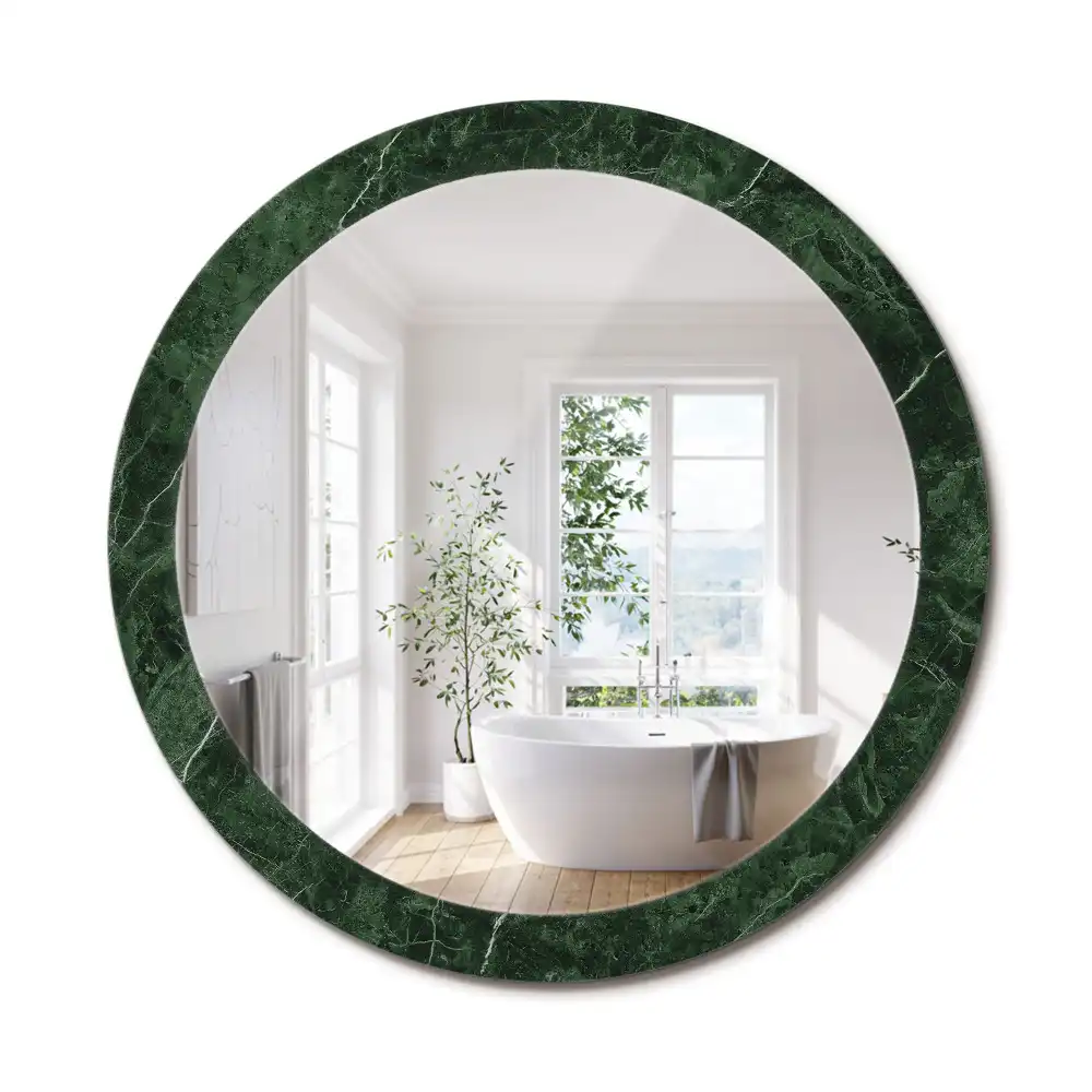 Miroir rond cadre avec impression marbre vert