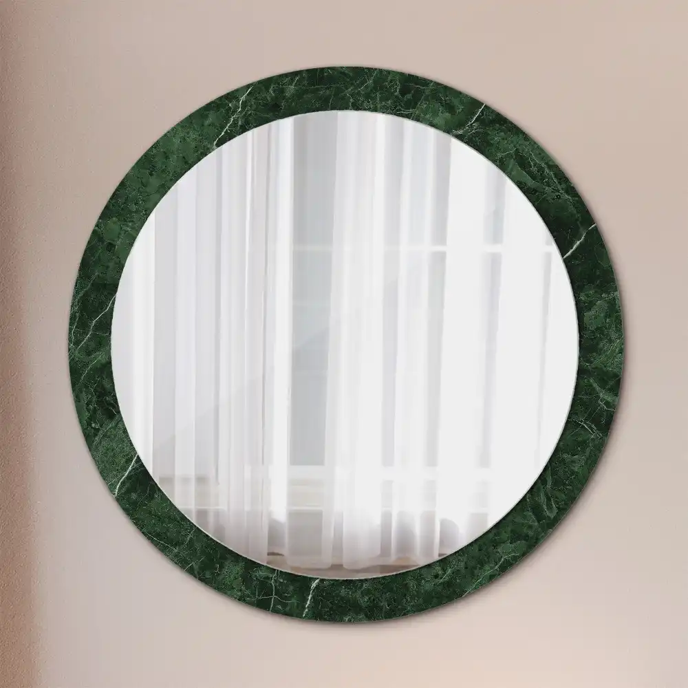 Miroir rond cadre avec impression marbre vert