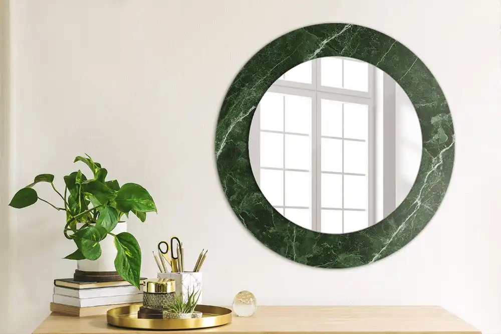 Miroir rond cadre avec impression marbre vert
