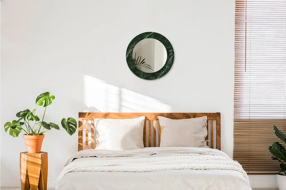 Miroir rond cadre avec impression marbre vert