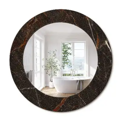 Miroir rond avec décoration marbre brun