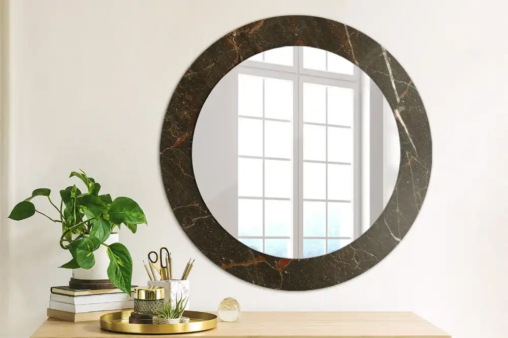 Miroir rond avec décoration marbre brun