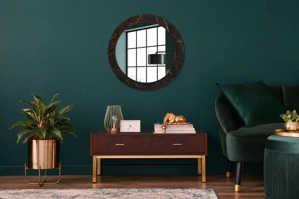 Miroir rond avec décoration marbre brun
