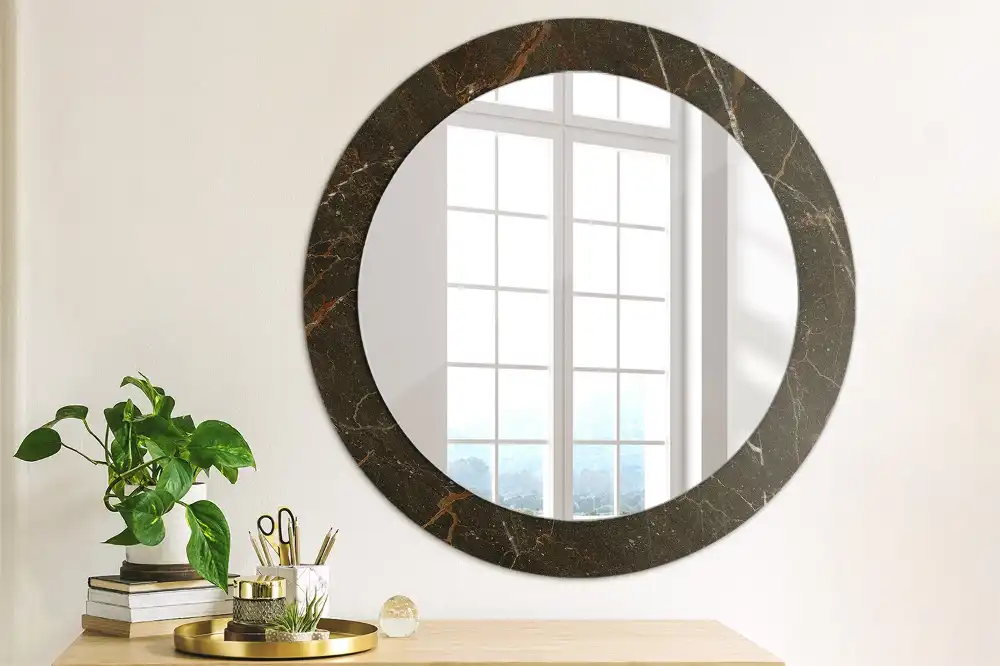 Miroir rond avec décoration marbre brun