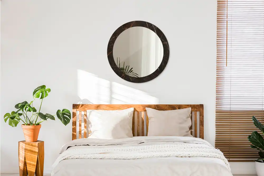 Miroir rond avec décoration marbre brun