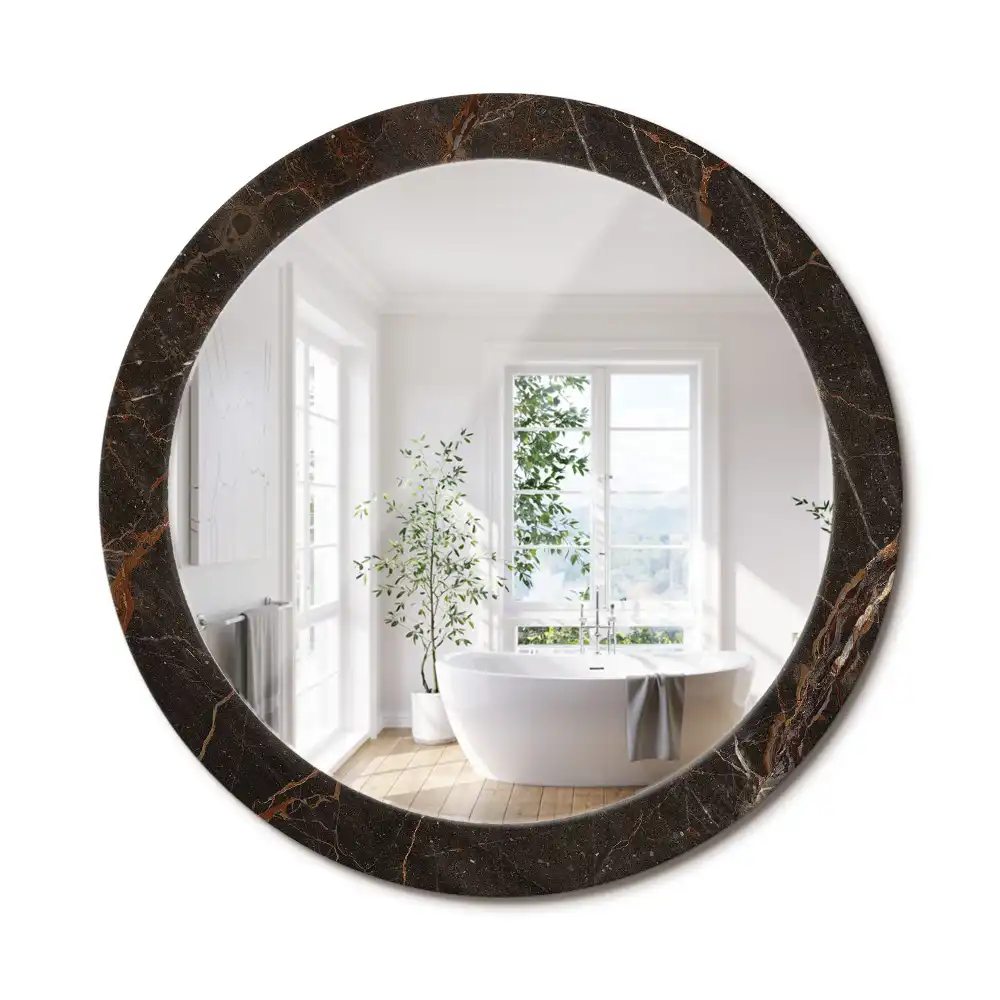 Miroir rond avec décoration marbre brun