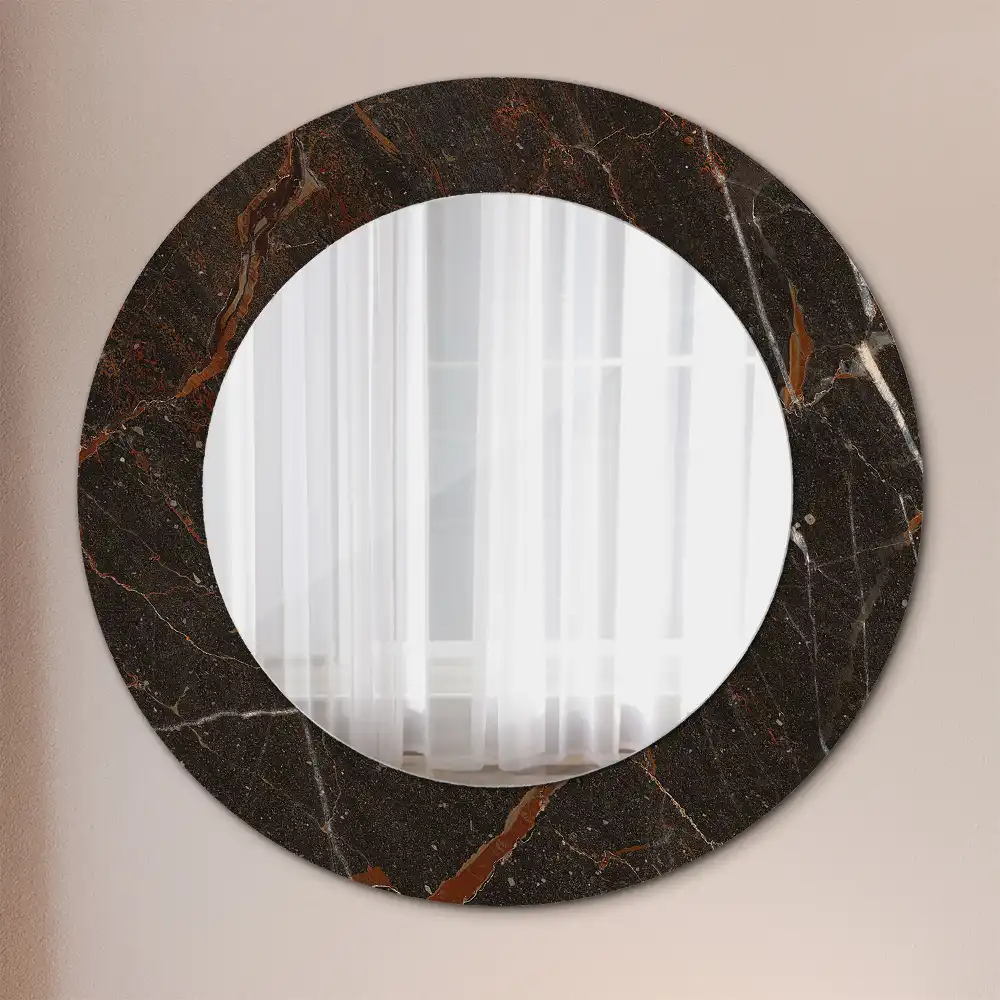 Miroir rond avec décoration marbre brun