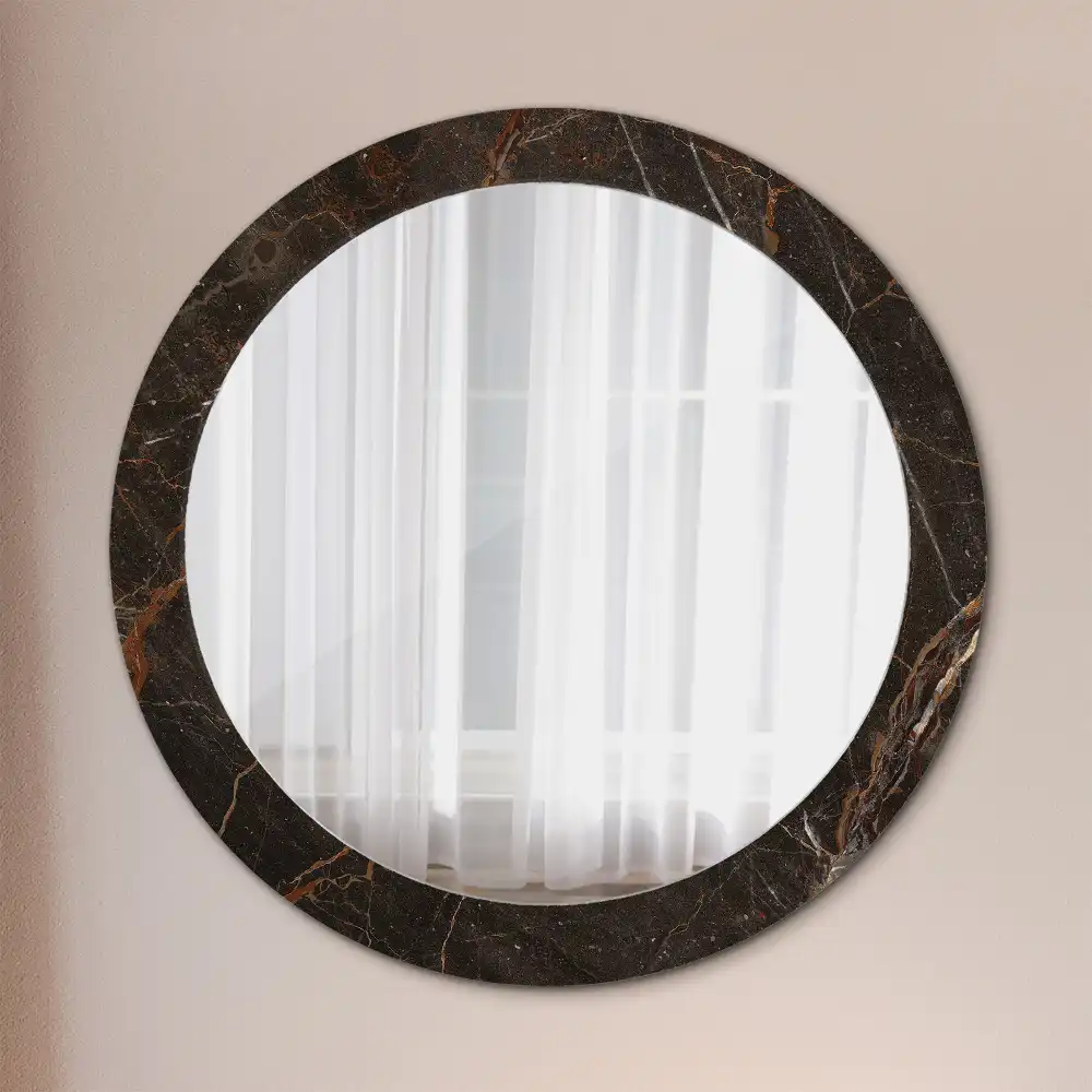 Miroir rond avec décoration marbre brun