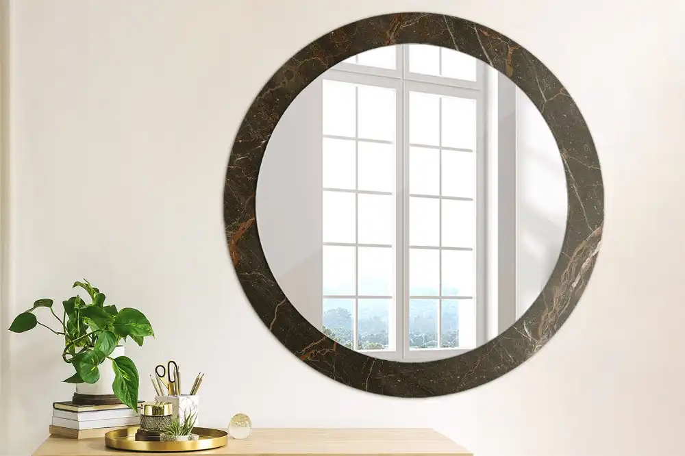 Miroir rond avec décoration marbre brun