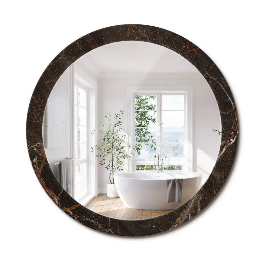 Miroir rond avec décoration marbre brun