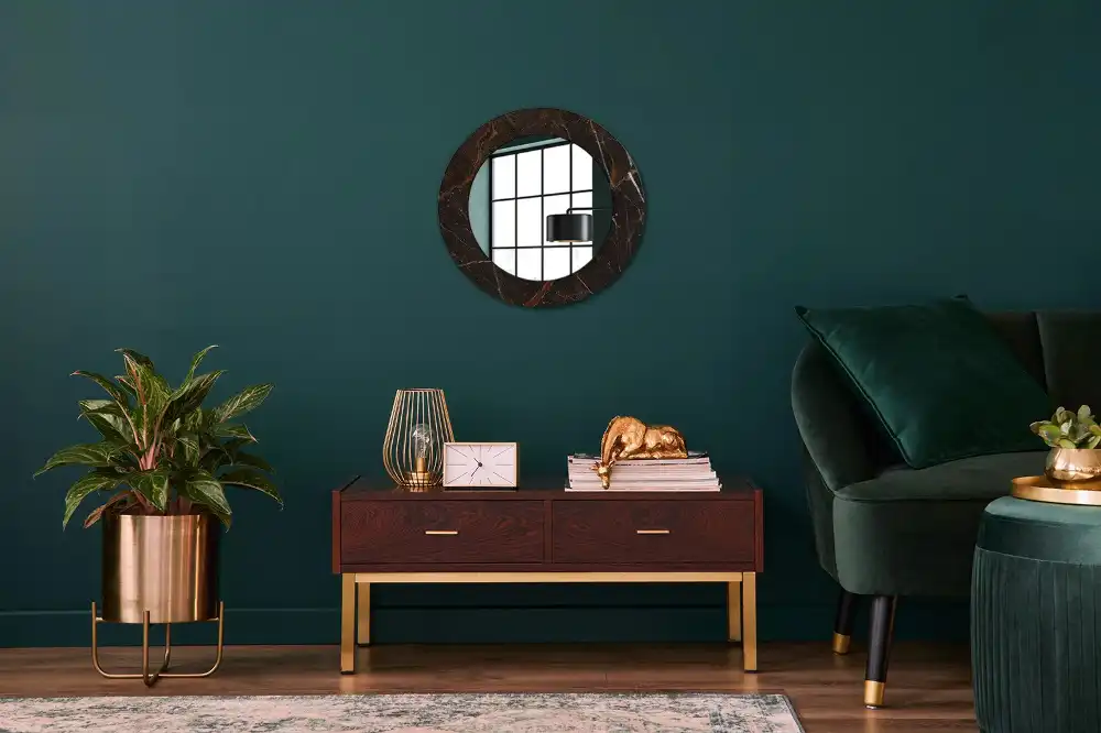 Miroir rond avec décoration marbre brun