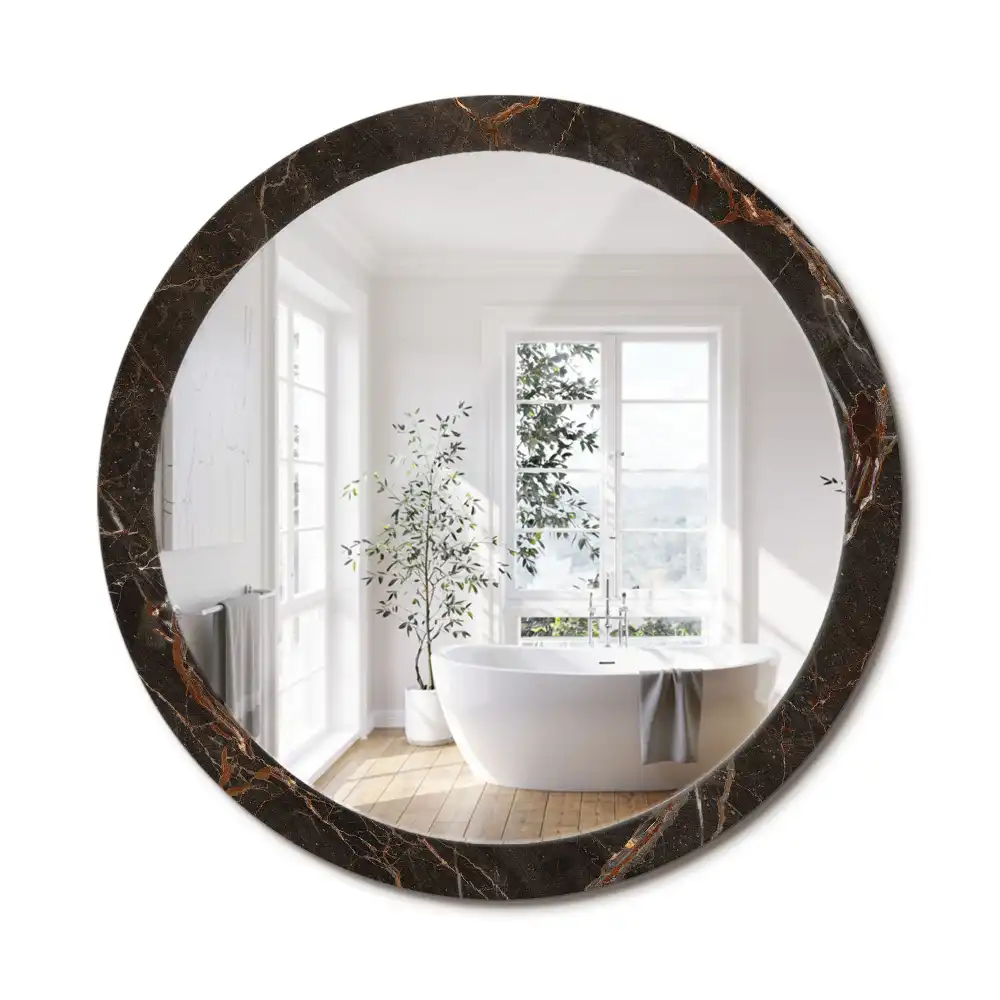 Miroir rond avec décoration marbre brun