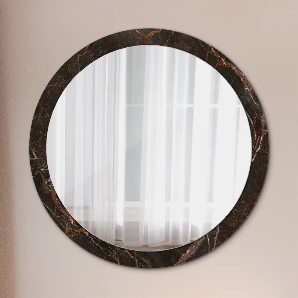 Miroir rond avec décoration marbre brun