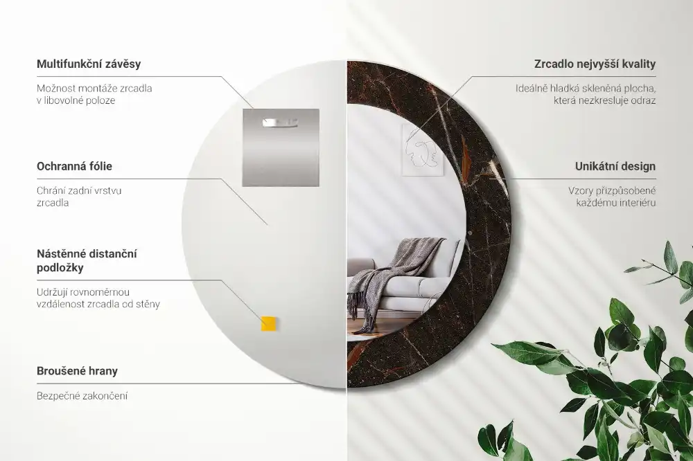 Miroir rond avec décoration marbre brun