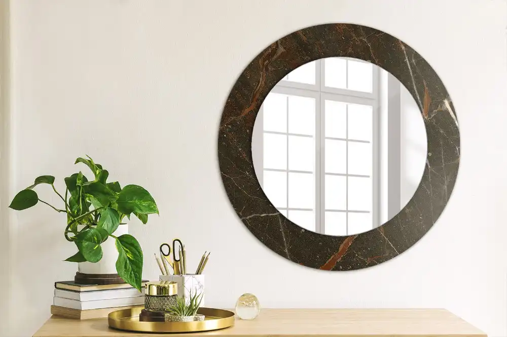 Miroir rond avec décoration marbre brun