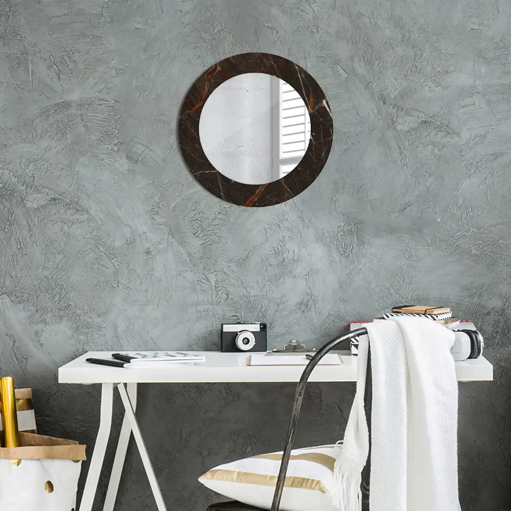 Miroir rond avec décoration marbre brun