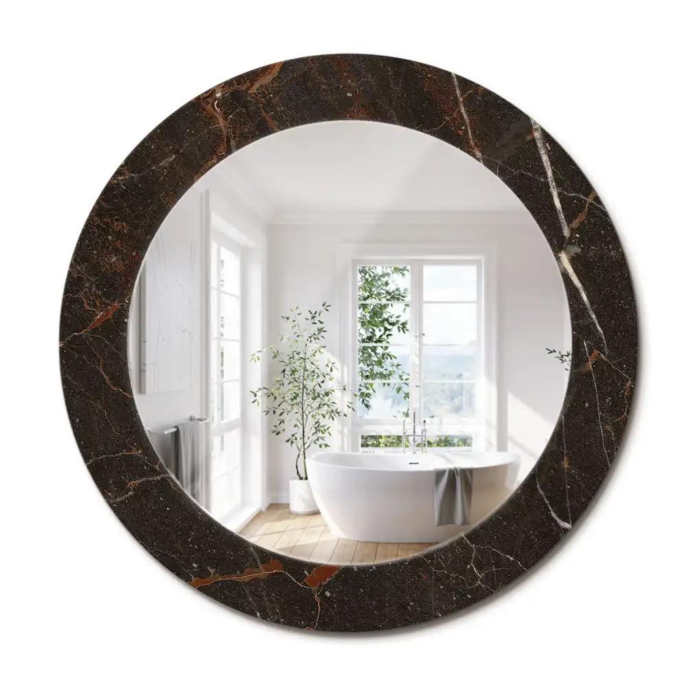 Miroir rond avec décoration marbre brun