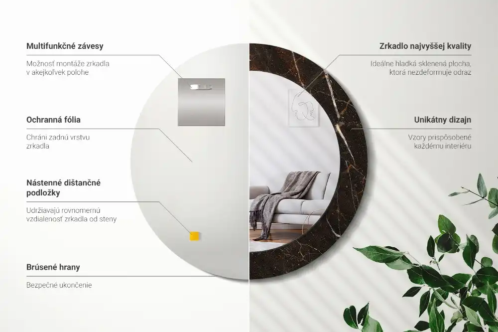 Miroir rond avec décoration marbre brun