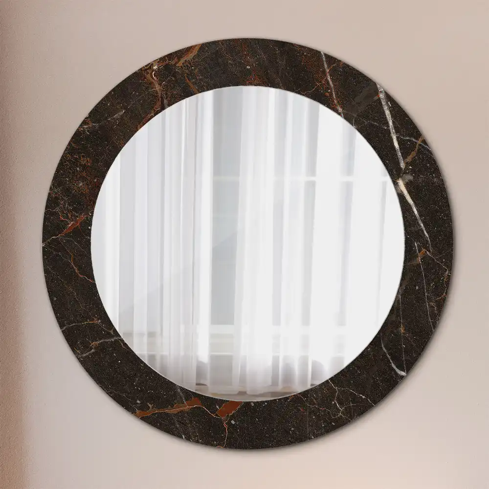 Miroir rond avec décoration marbre brun