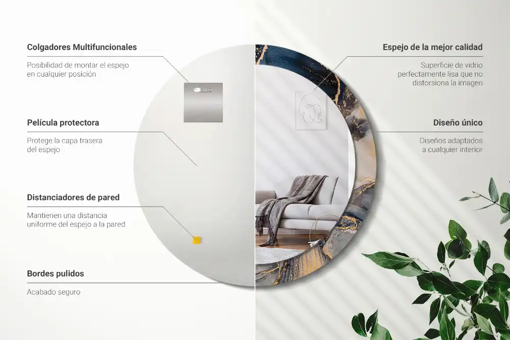 Miroir rond cadre imprimé peintures abstraites