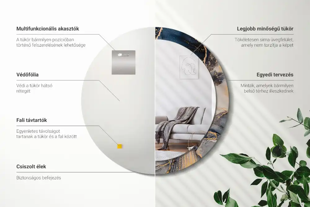 Miroir rond cadre imprimé peintures abstraites