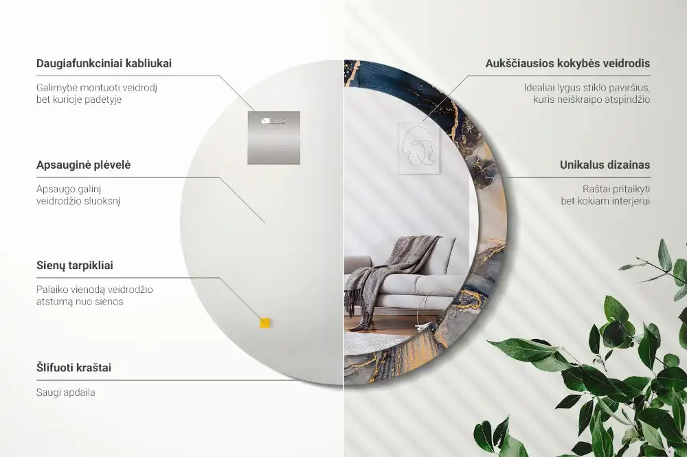 Miroir rond cadre imprimé peintures abstraites