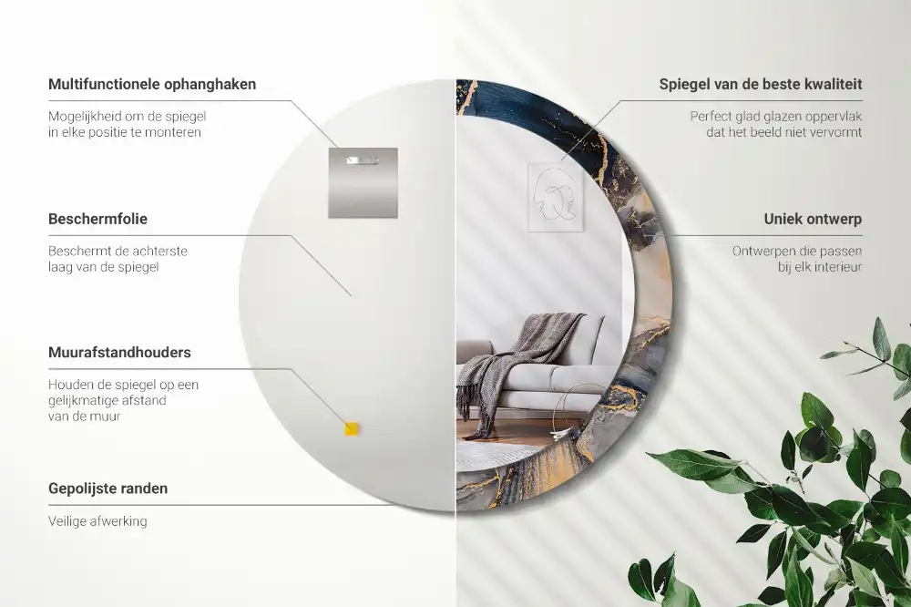 Miroir rond cadre imprimé peintures abstraites