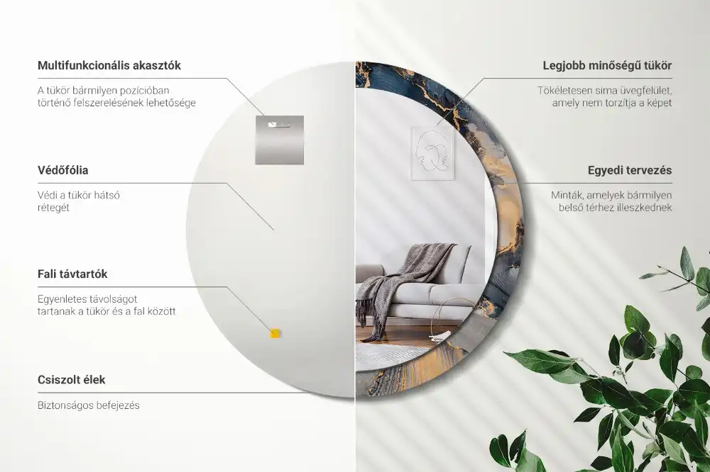 Miroir rond cadre imprimé peintures abstraites