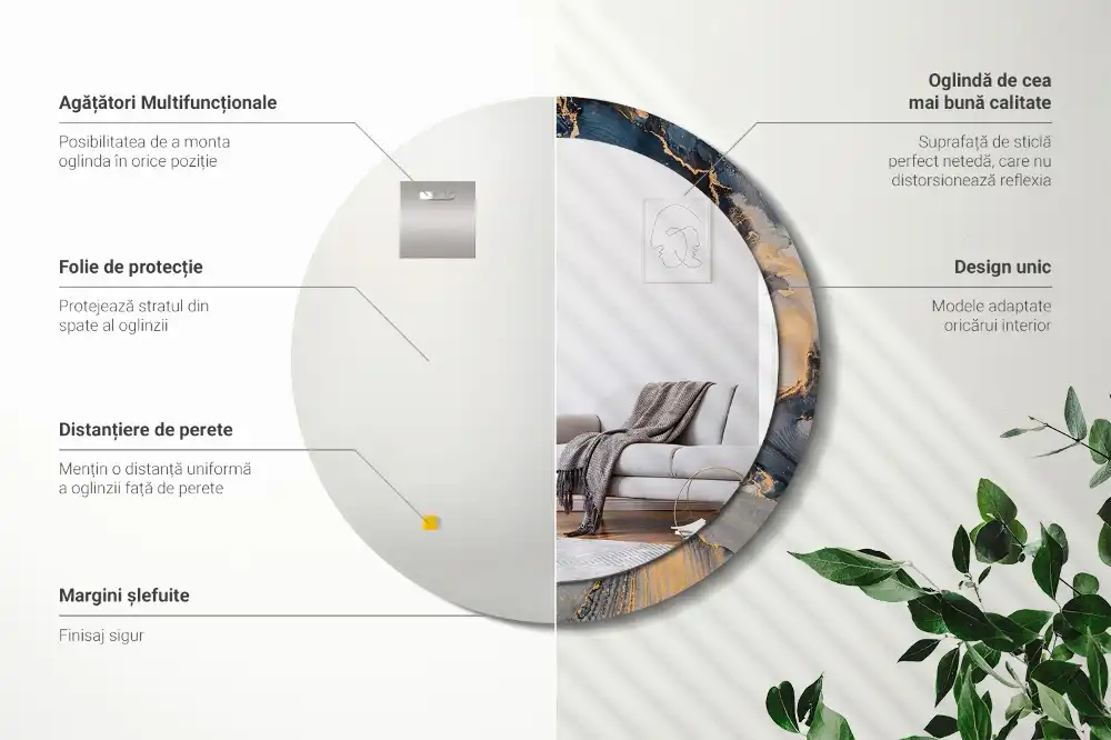Miroir rond cadre imprimé peintures abstraites