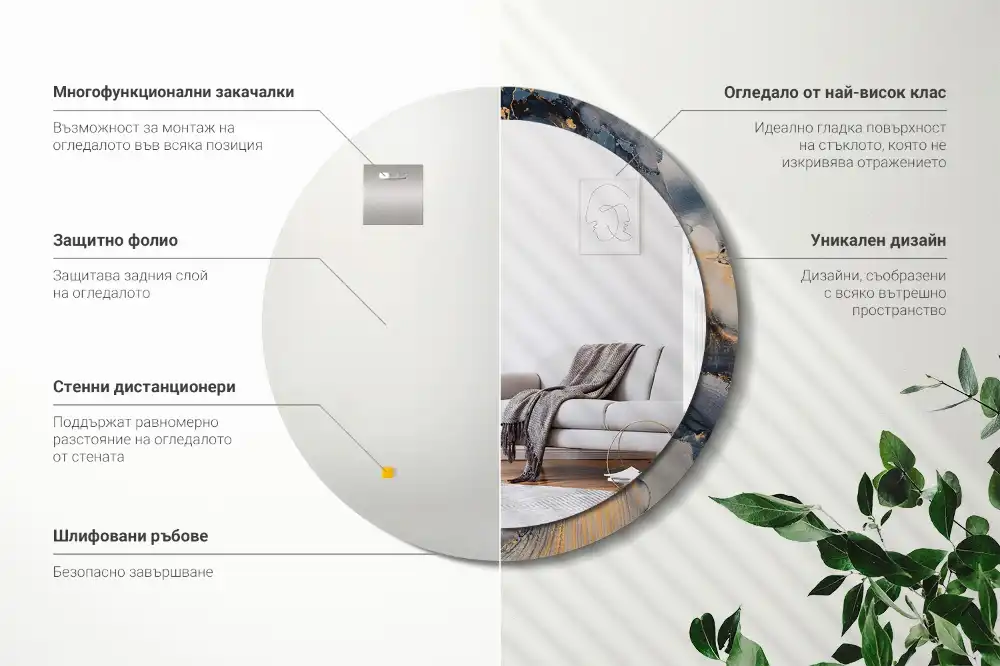 Miroir rond cadre imprimé peintures abstraites